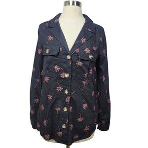 Express Palm Tree Print Linen Shirt NWT XS Black Vacation Resort Button Up Top